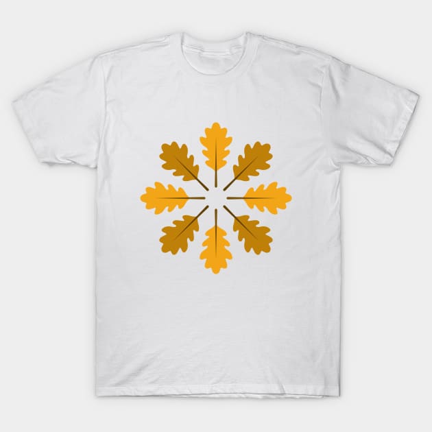 Radial Oak Leaves (Golden Brown) T-Shirt by John Uttley